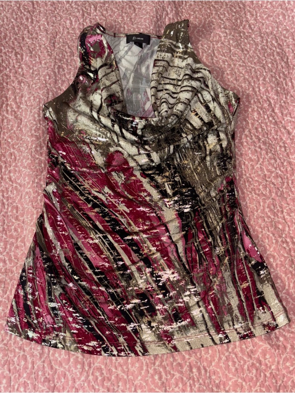 Bwear Pink Black gold Abstract Cowl-Neck Sleeveless Top